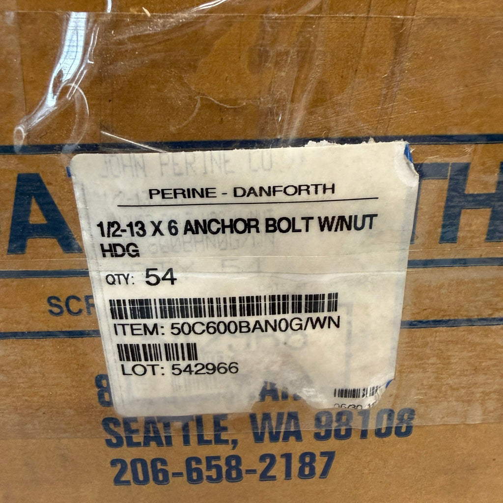 Pack of 26 Perine Danforth 1/2-13 x 6" Anchor Bolts w/ Nuts HDG Galvanized