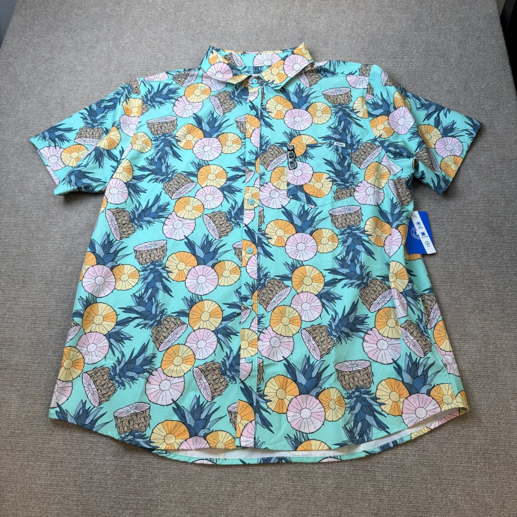 MSRP $40 Hurley Mens XXL Blue Aqua Bahia Pineapple Woven Button Up Shirt Short