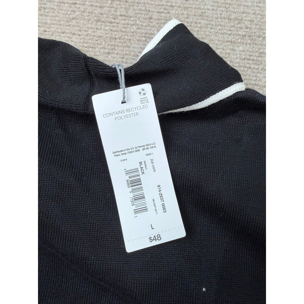 MSRP $48 Liz Claiborne Womens L Black Split Tie Neck Pullover Sweater Long