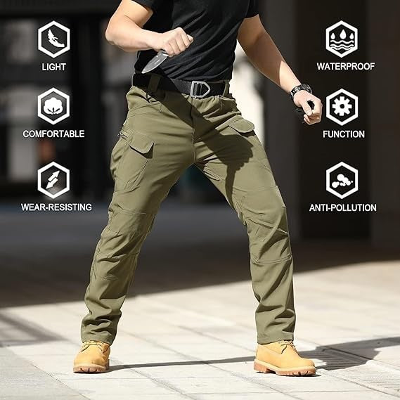 AUTIWITUA Mens Green S-XL Tactical Cargo Pants Water Resistant (NO BELT) Ripstop
