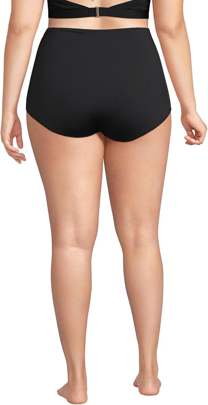 Lands' End Women's L LONG Ruched Retro High Waisted Bikini Swim Bottoms Tummy Co