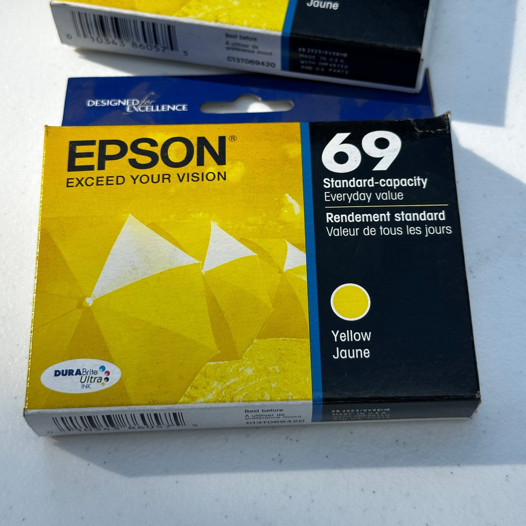 Set of 2 Epson 69 T069420 Yellow Ink Cartridge EXP 09/2023 Standard Capacity
