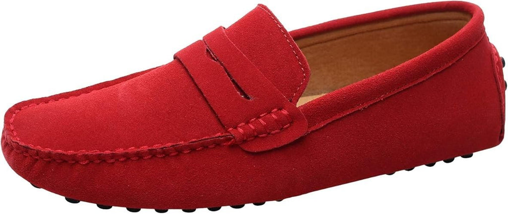 Santimon Mens US 7,9.5 Red Moc Toe Suede Penny Loafers Casual Shoes
