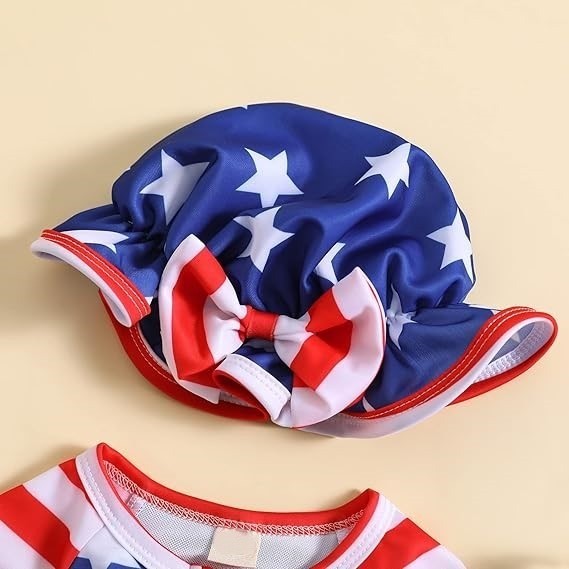 MSRP $26 Baby Girl 90 (6-12M) American Flag Long Sleeve Zipper One Piece Swimsu