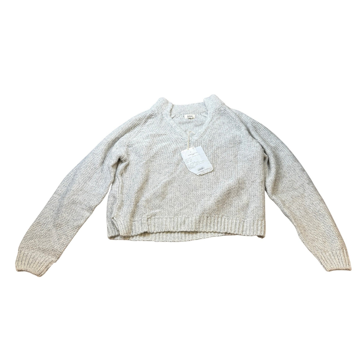 MSRP $42 a.n.a Womens L Tall Gray Split Crew Neck Long Sleeve Pullover Sweater