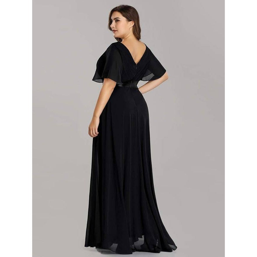 MSRP $86 Ever-Pretty Women's XXL Black Chiffon V-neck Ruched Waist A-line Ball