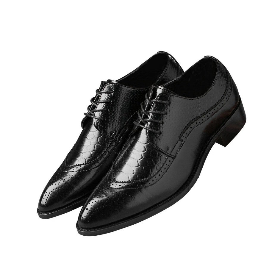 Santimon Men's US 9.5 Black Derby Crocodile Pattern Pointed Toe Brogue Shoes