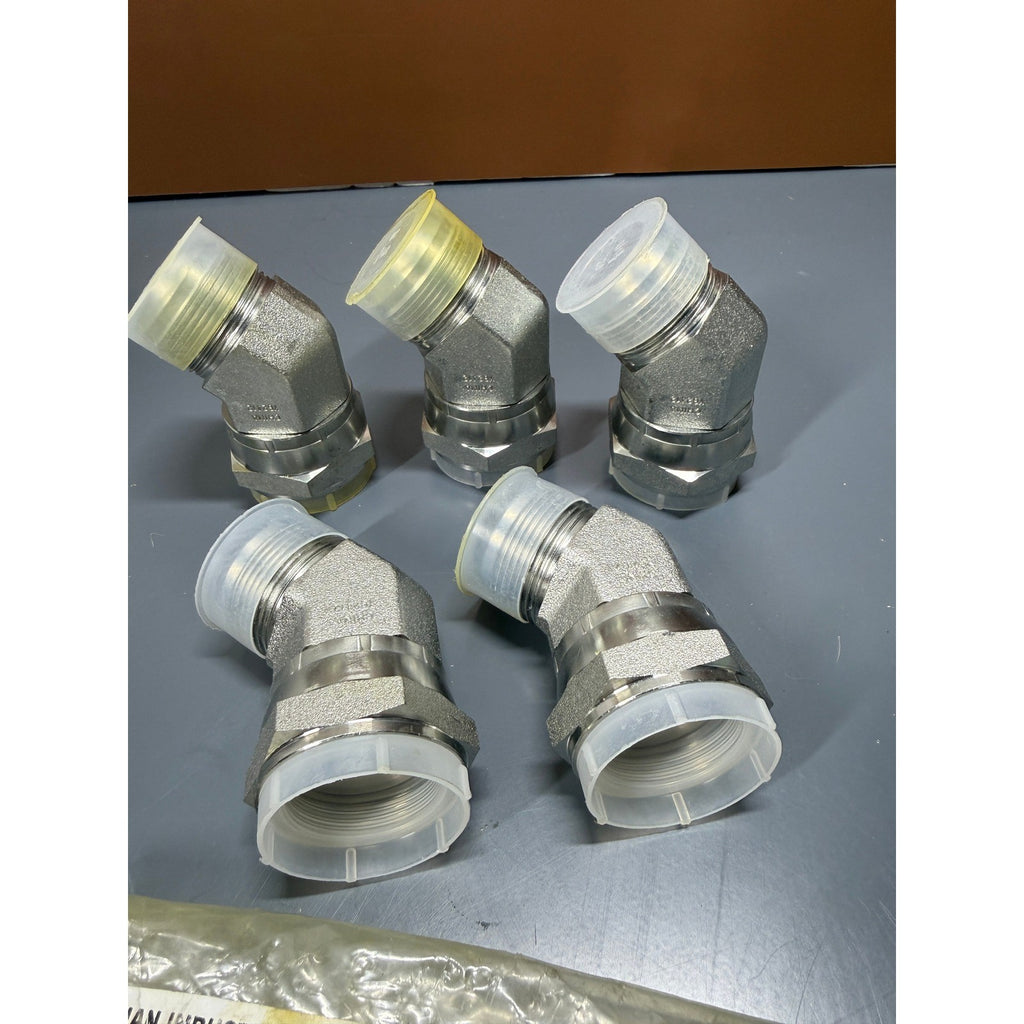 Set of 5 Brennan 6502-20-20-FG 45° Elbow, 1-1/4" Male 37° JIC x 1-1/4" Female