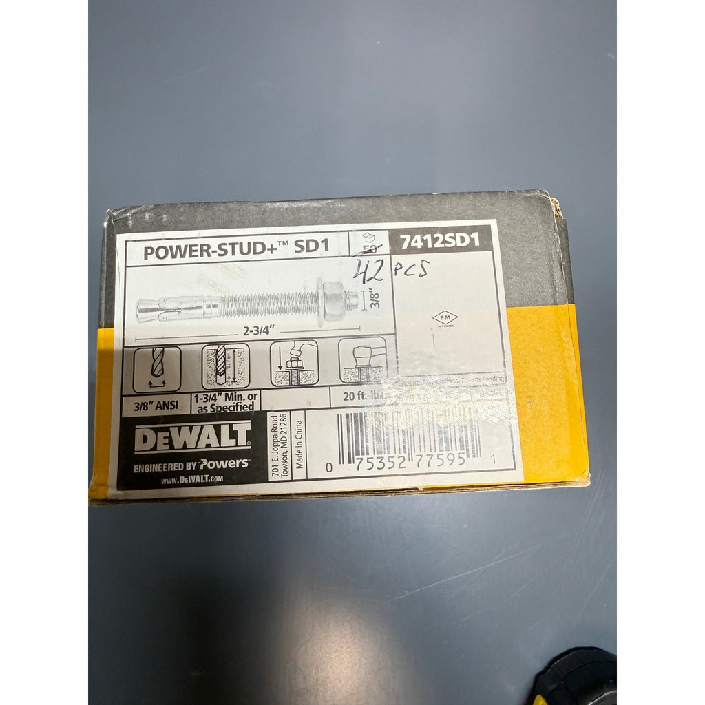 Pack of 42 DeWalt 7412SD1 Power-Stud+ SD1 3/8" x 2 3/4" Wedge Anchor Zinc
