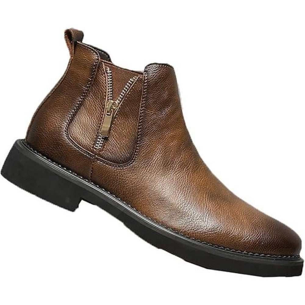Santimon Men's US 9.5 Brown Leather Double Side Zipper Casual Dress Ankle Boots