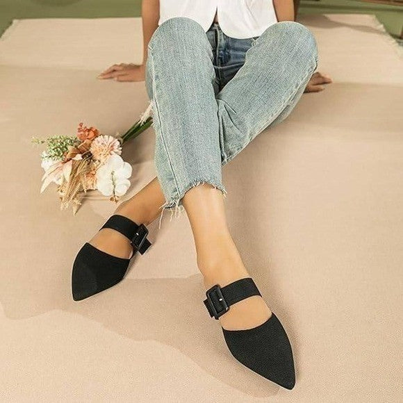 Meknitva Women's US 9 Black Pointed Toe Mules Slip-On Backless Flat Sanda