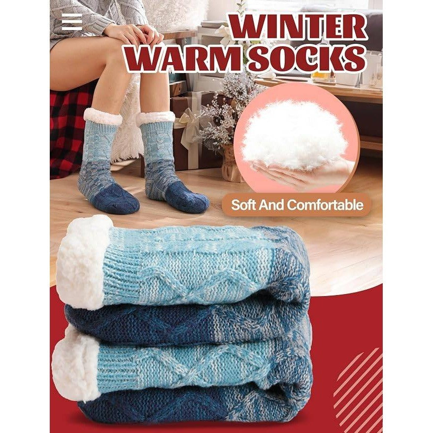 MSRP $17 Anlisim Women Blue Slipper Socks Fluffy Fuzzy Thermal Warm Thick Winter