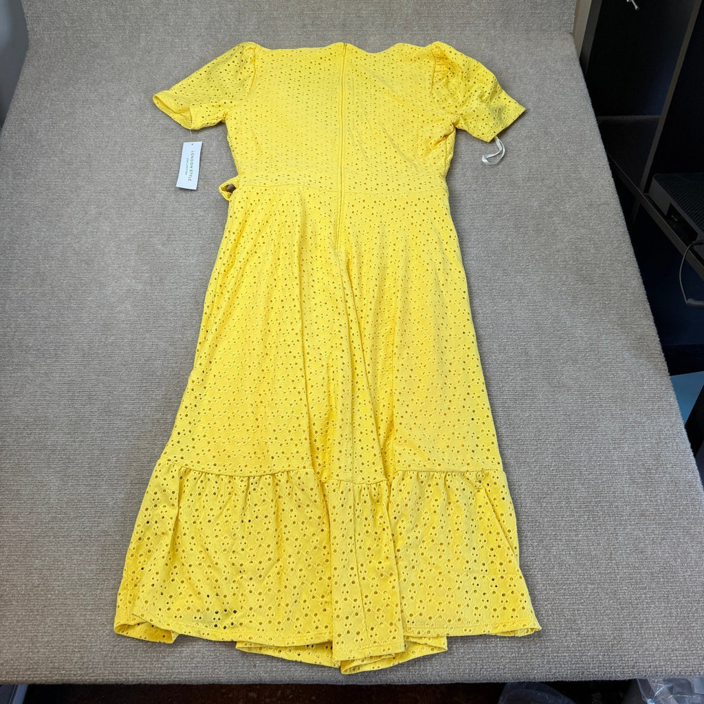 MSRP $89 London Style Women's 10 Snapdragon Yellow Midi Dress V Neck Short
