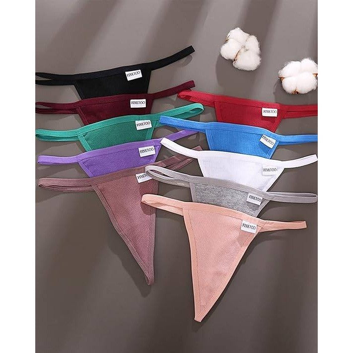 Pack of 10 FINETOO Size S G-String Thongs for Women Cotton Panties Stretch T-b