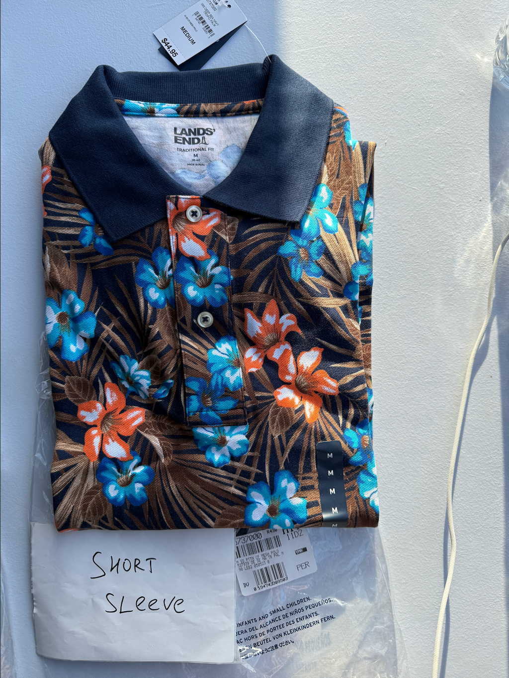 2 Pack Lands' End Men's M Traditional Fit 100% Cotton Polo SS Shirt Floral