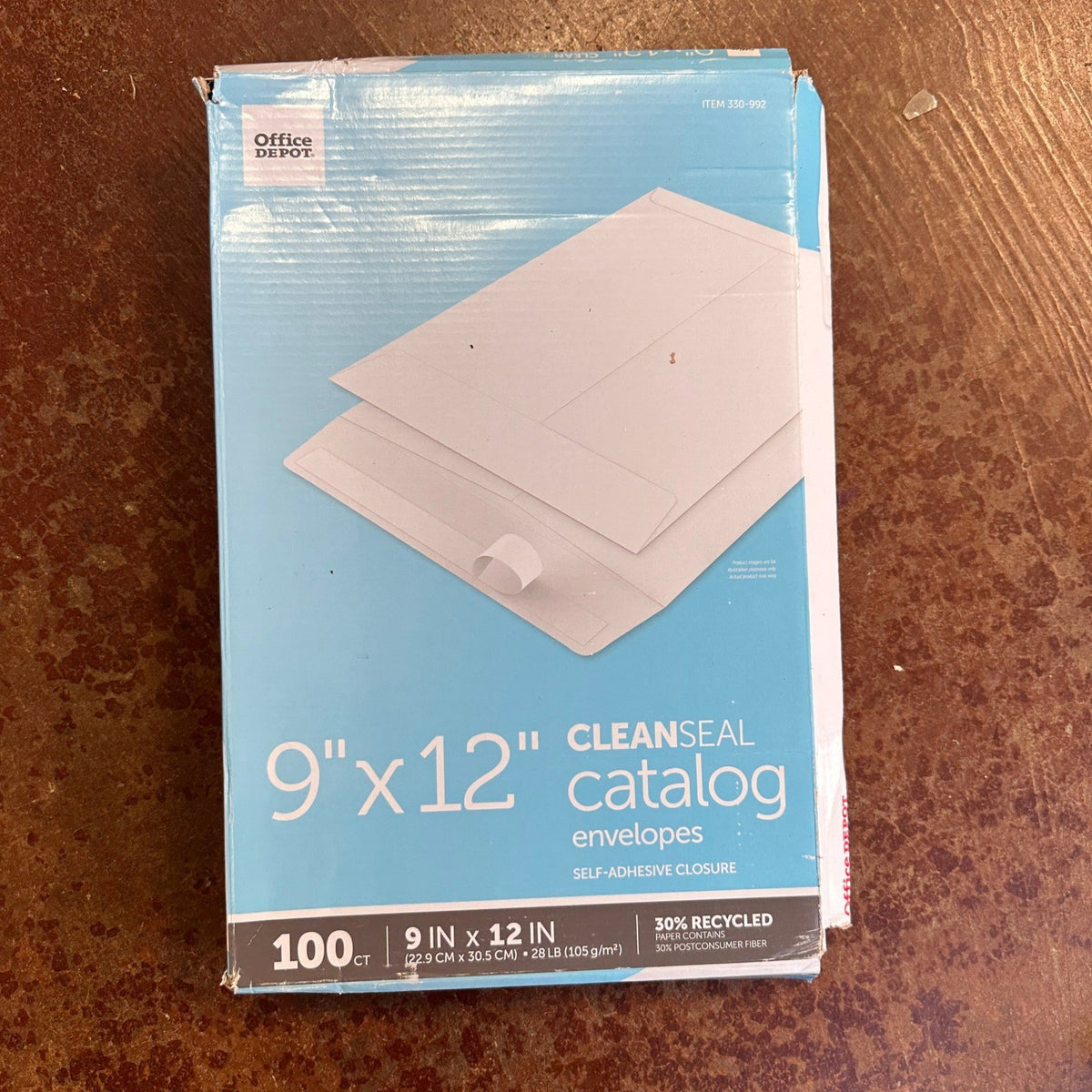 Pack of 100 Office Depot Catalog Envelopes, 9" x 12", Clean Seal White, 30% Rec