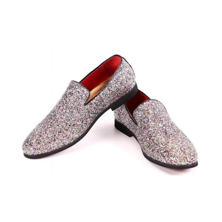 Santimon Men's US 7 Pink Glitter Slip On Loafers Sequin Dress Shoes