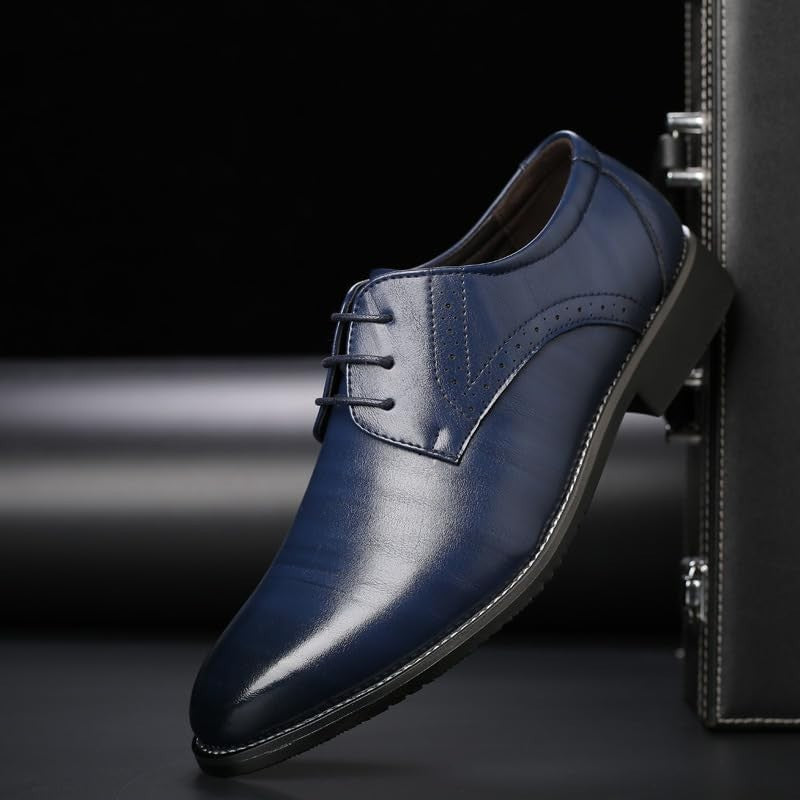 Santimon Men's US 6.5 Blue Casual Brogues Derby Lace Up Classic Dress Shoes
