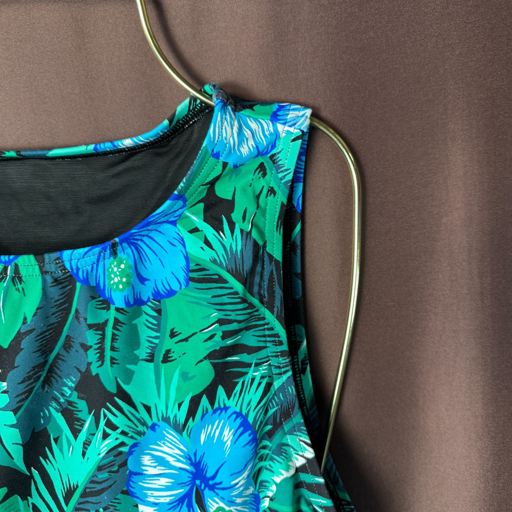 Lands' End Women's 4, 2-4 LONG Floral Print High Neck Swimwear Tankini Top Chlor
