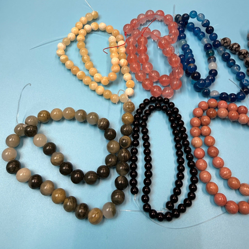 Set of 10 Natural Gemstone Round Beads Strands 15" Sizes 6,8,10 mm 14oz №B11