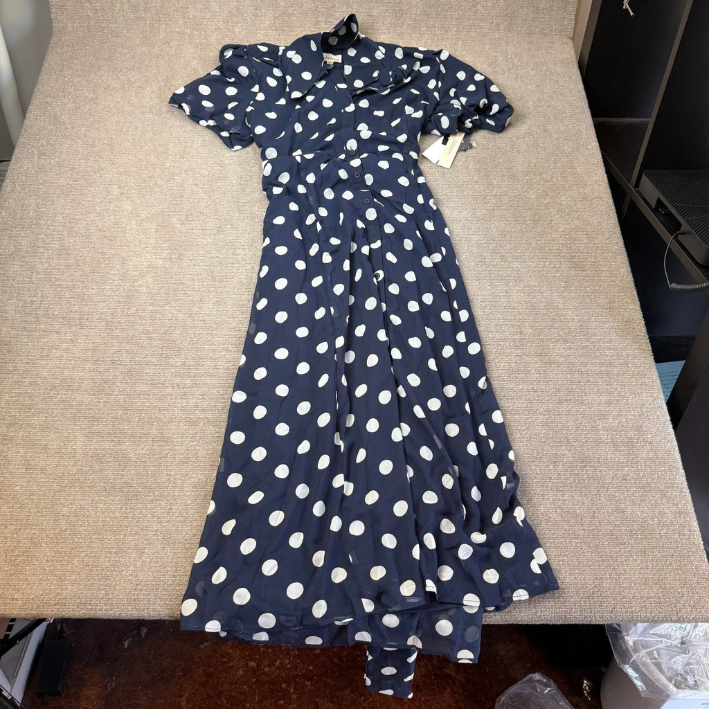 MSRP $89 52Seven Womens XL Navy White Dots Short Sleeve Midi Shirt Dress