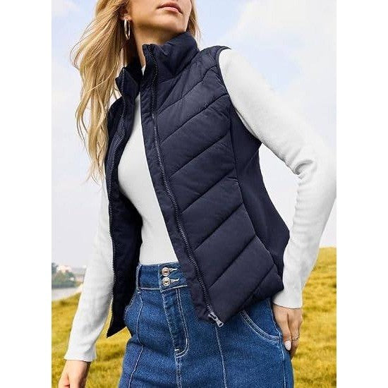 MSRP $44 Dokotoo Women's XL Blue Quilted Vest Lightweight Puffer Gilet Zip Oute