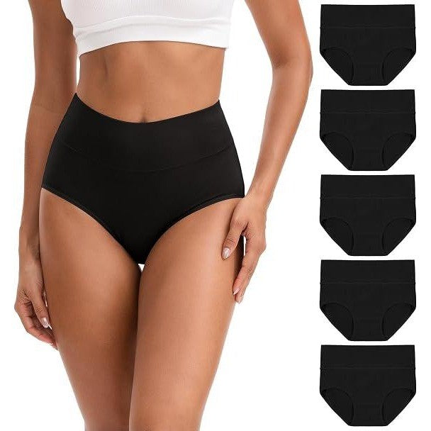 Pack of 5 MSRP $32 INNERSY Womens XL Black High Waisted Underwear Cotton Panties