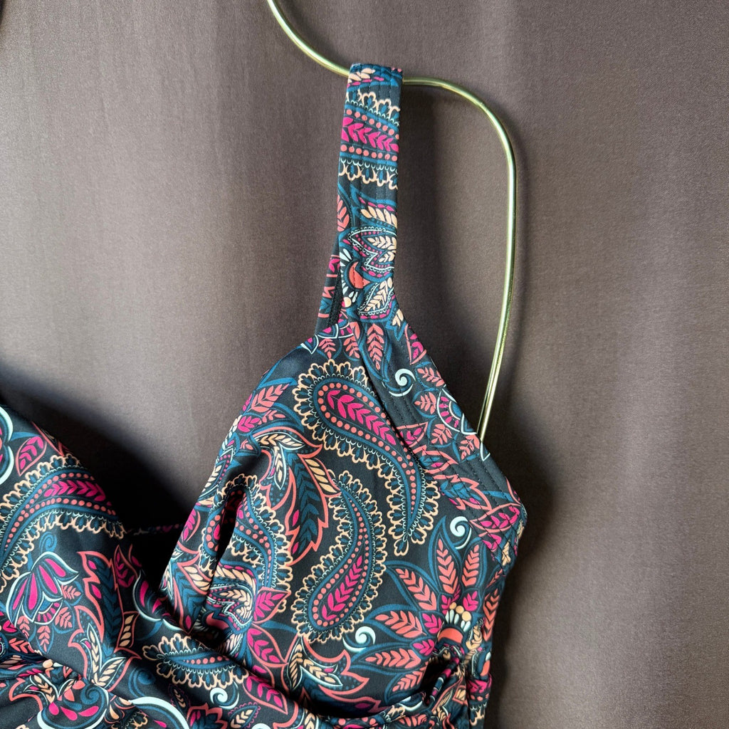 Lands' End Women's 2 V-Neck Wrap Underwire Tankini Swimsuit Top Paisley Floral P