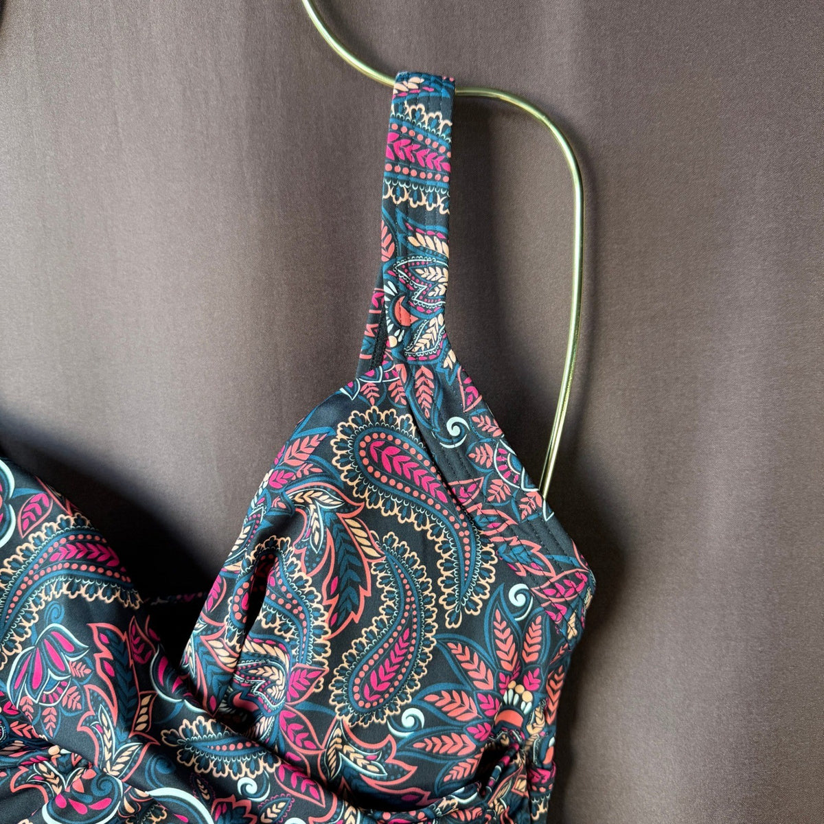 Lands' End Women's 2 V-Neck Wrap Underwire Tankini Swimsuit Top Paisley Floral P