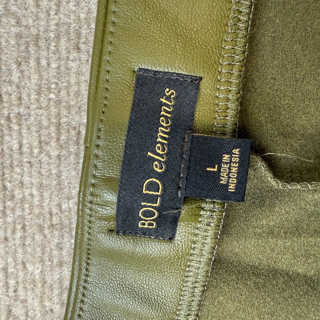 MSRP $74 Bold Elements Womens L Just Olive Skinny Faux Leather Pants
