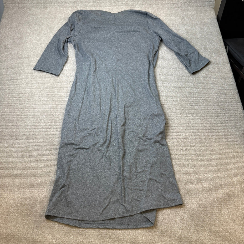 NWT 24Seven Comfort Apparel Womens L Gray Draped In Style V Neck Dress