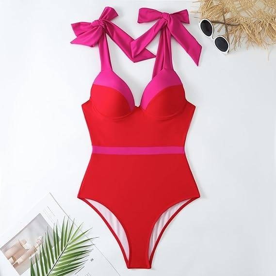 MSRP $60 Women's L Red/Hot Pink One Piece Swimsuit with Sarong Wrap