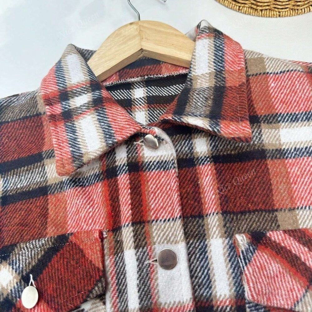Women's XL Red Plaid Long Sleeve Shirt Jacket