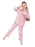 Kids 9T Satin Pajamas Sets Girls Boys Button-Down Pjs Long Short Sleeve Silk Nig