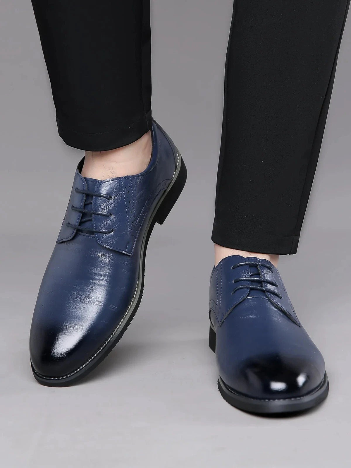 Santimon Men's US 6.5 Blue Casual Brogues Derby Lace Up Classic Dress Shoes