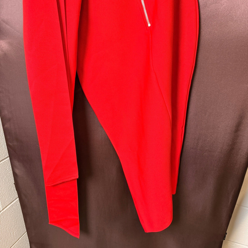 UONBOX Women's XL Red One Shoulder Long Sleeve Bowknot Bodycon Bandage Dress