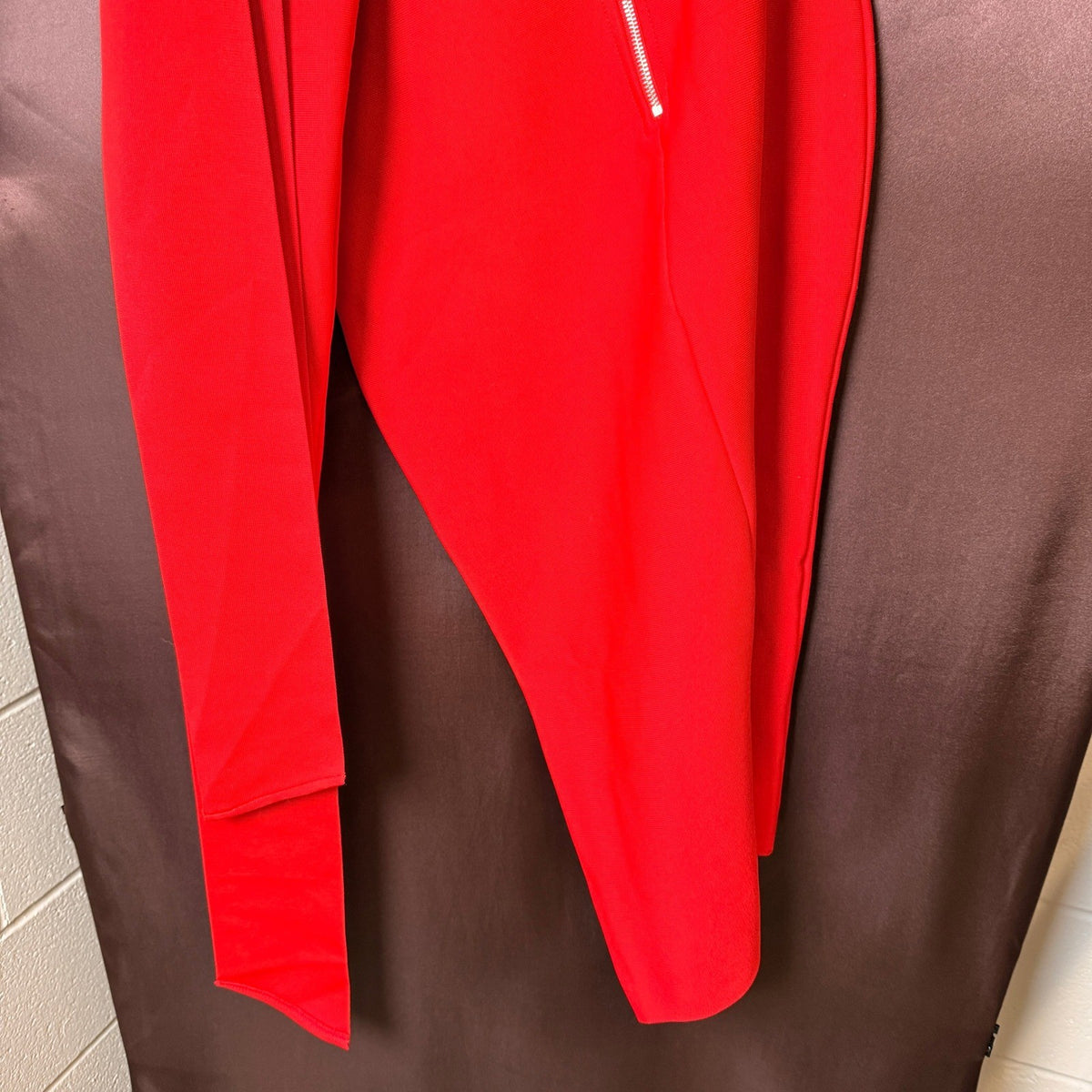 UONBOX Women's XL Red One Shoulder Long Sleeve Bowknot Bodycon Bandage Dress