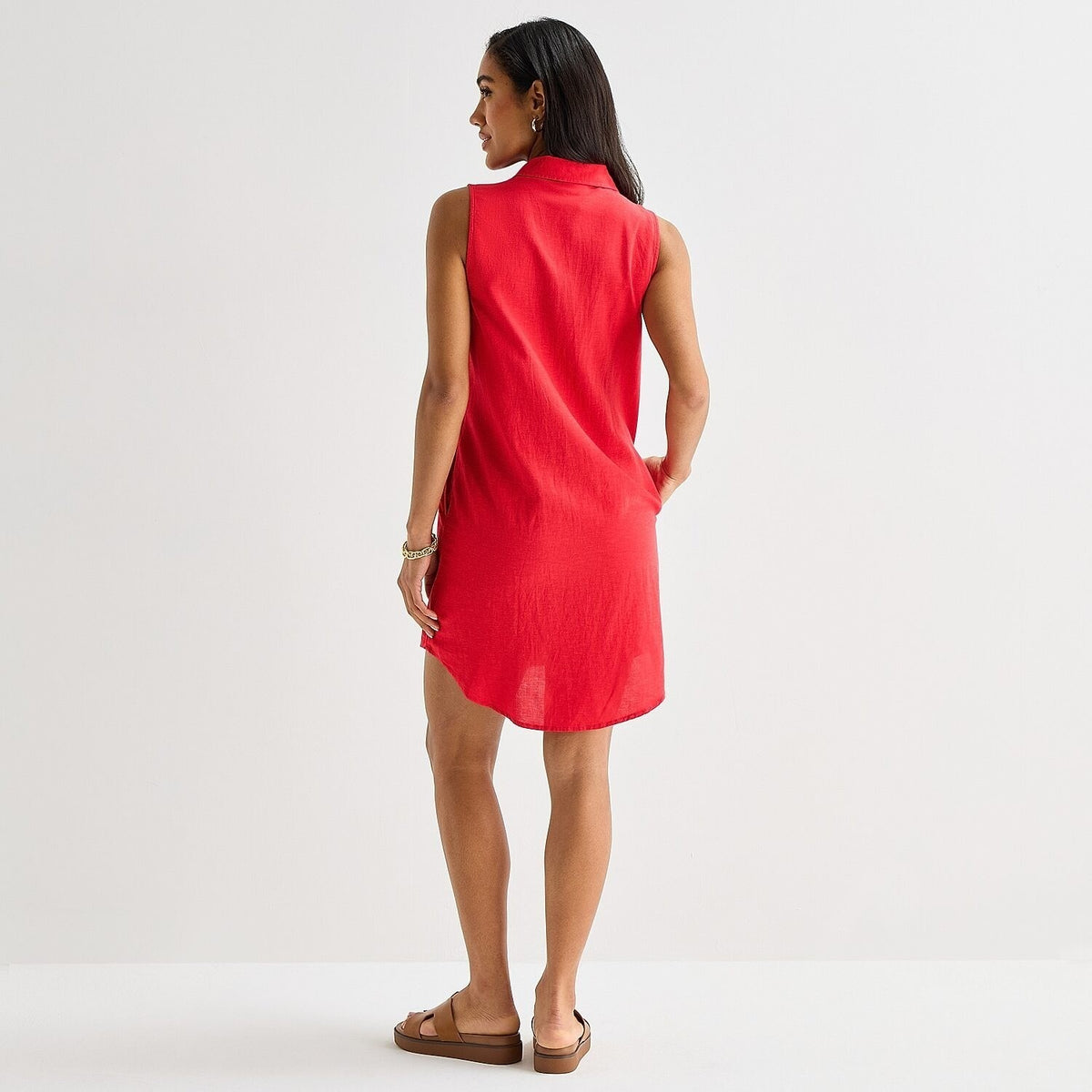 MSRP $54 St. John's Bay Womens S Tall Scarlet Red Sleeveless Shirt Dress