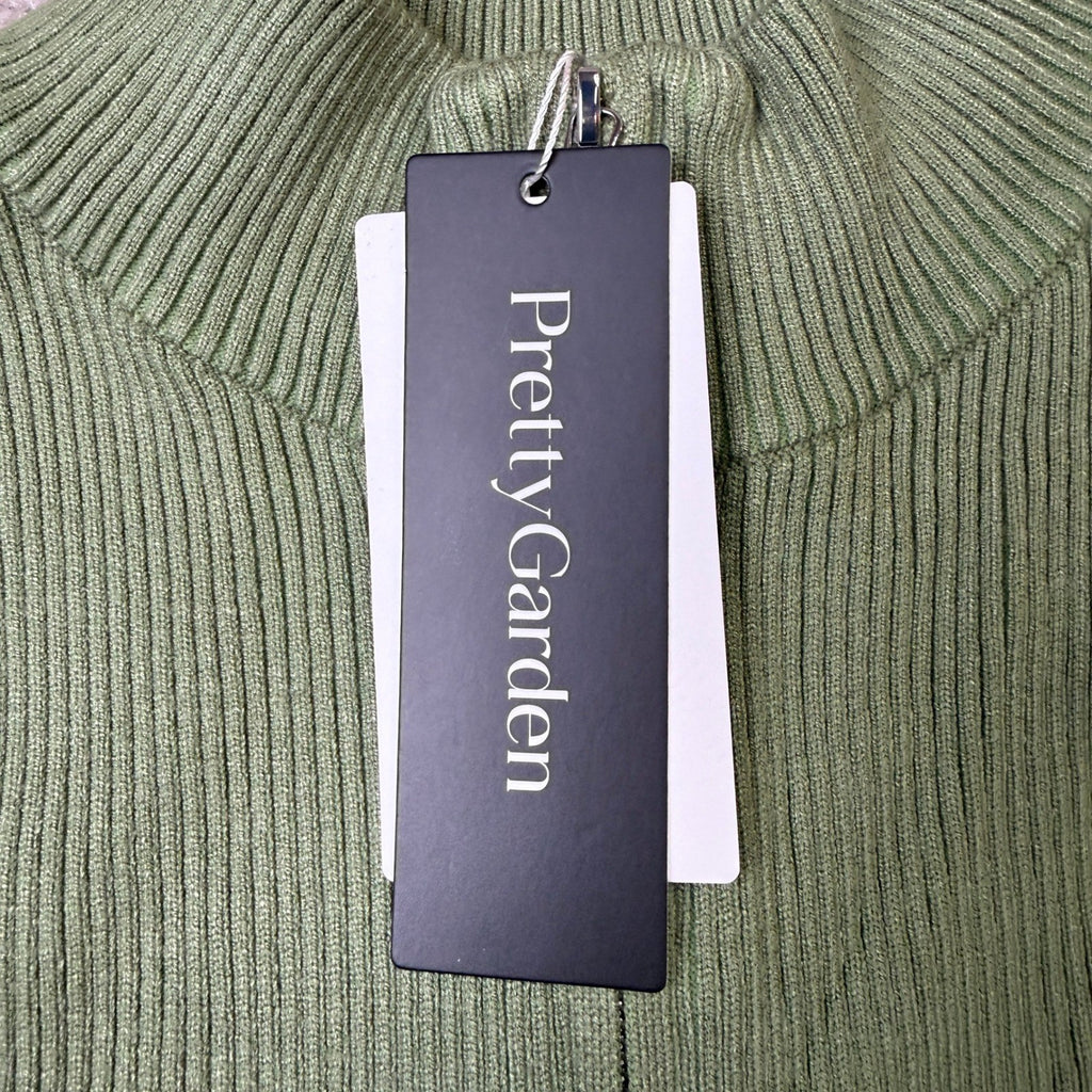 MSRP $35 PRETTYGARDEN Women's S Quarter Zip Mock Neck Rib Fitted Sweater Green
