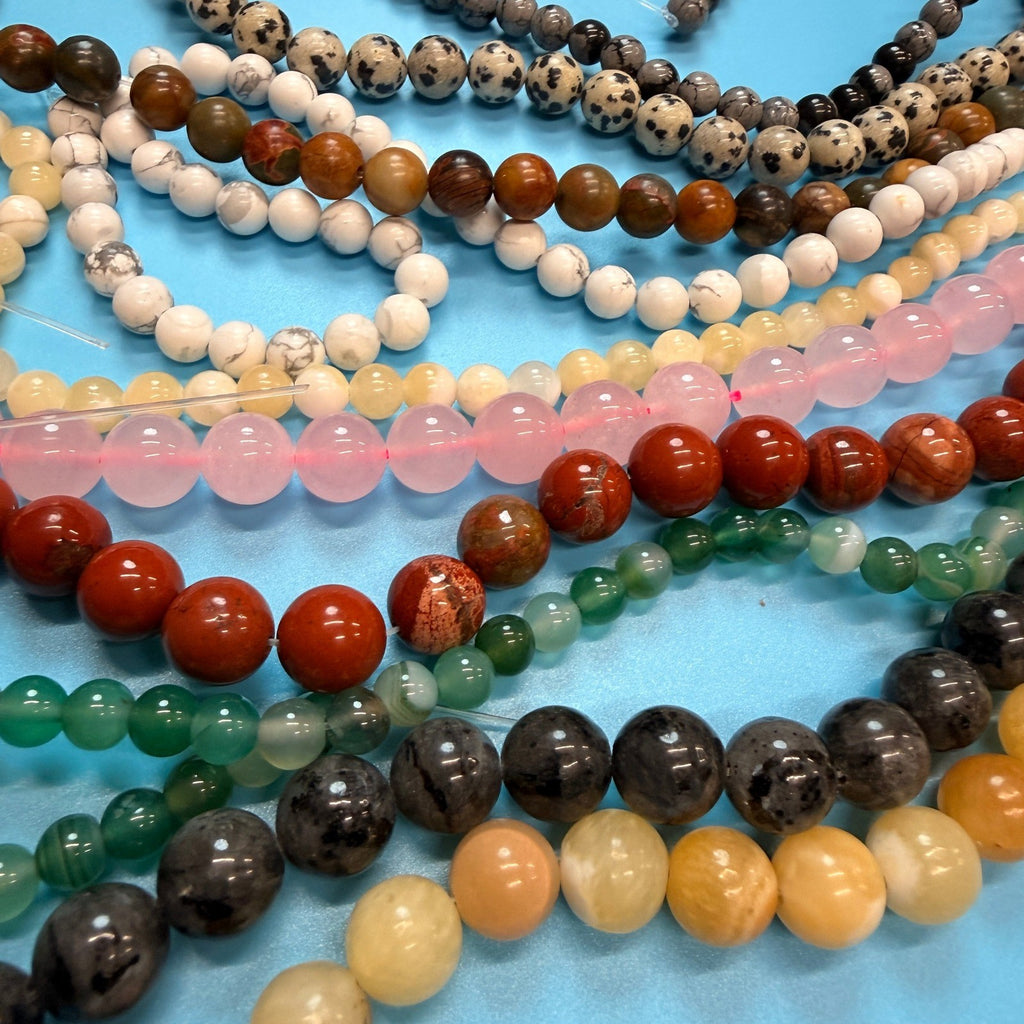 Set of 10 Natural Gemstone Round Beads Strands 15" Sizes 6,8,10 mm 14oz №B4
