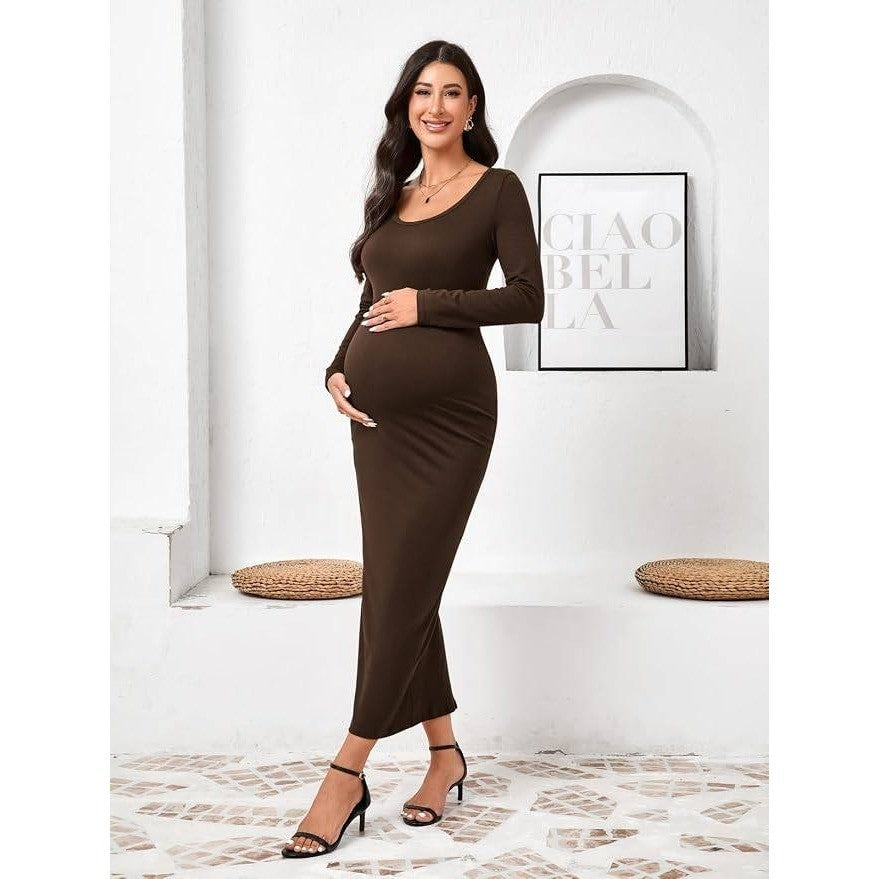 MSRP $43 Yousify Women's M Maternity Maxi Dress Long Sleeve Slim Fit Pregnancy