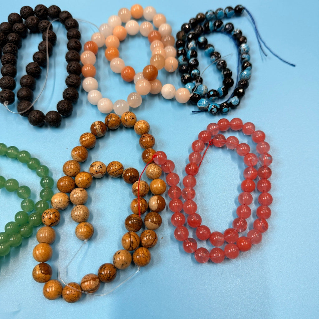 Set of 10 Natural Gemstone Round Beads Strands 15" Sizes 6,8,10 mm 14oz №B8
