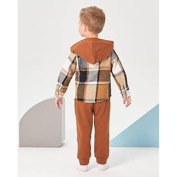 MSRP $26 Renotemy Baby Boy 2-3T Plaid Brown Clothes Set Toddler Long Sleeve