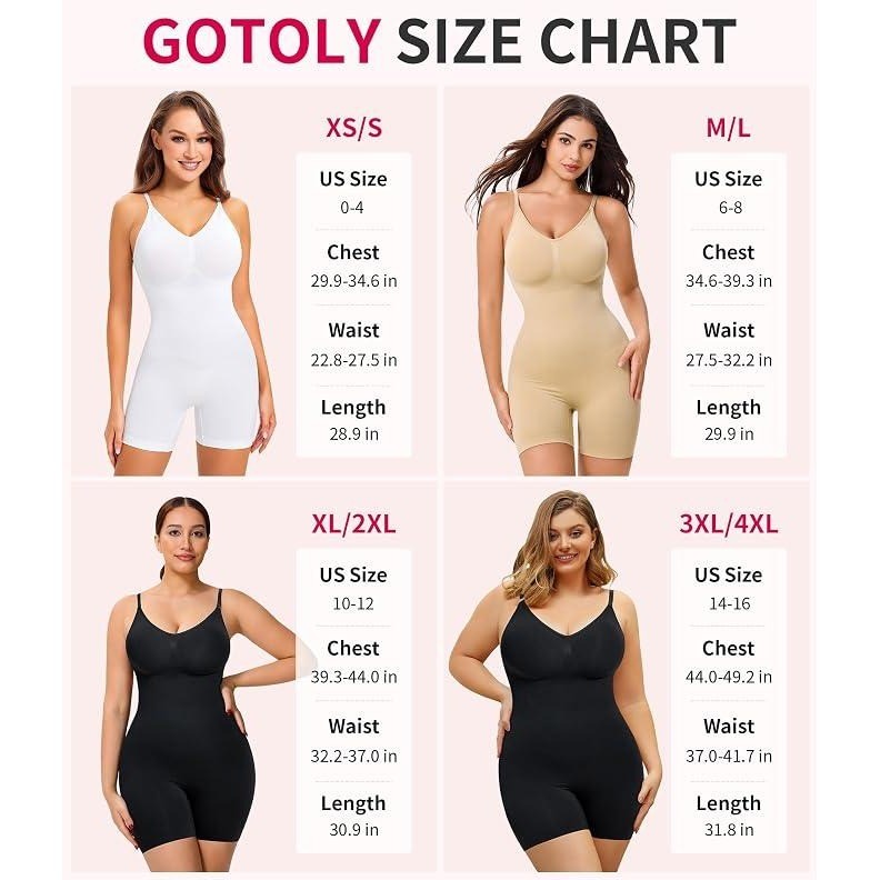 MSRP $26 Gotoly Women's M-L V-neck Shapewear Bodysuit Tummy Control Seaml