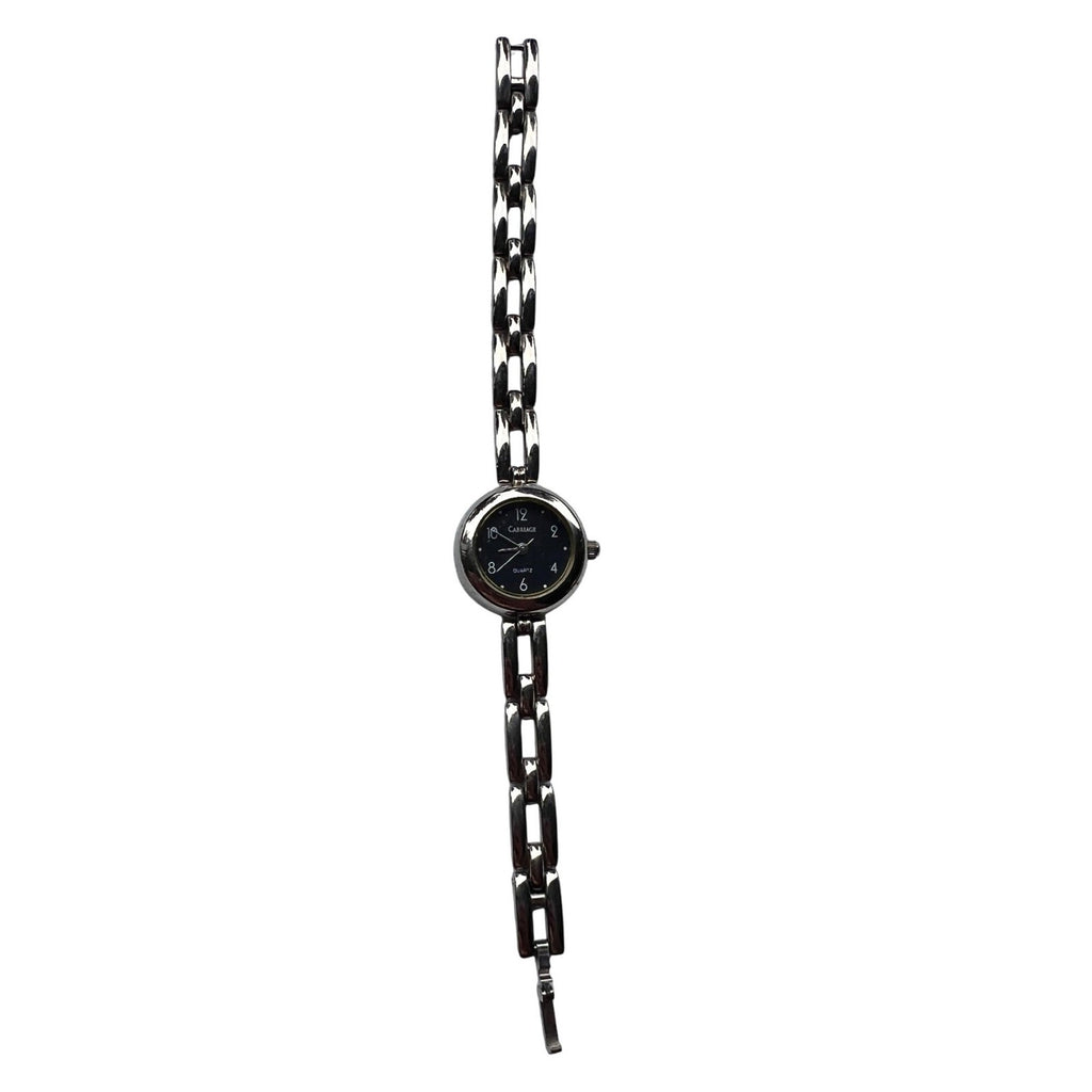 Carriage HJ Silver Tone Quartz Analog Black Dial Women's Watch Needs Battery