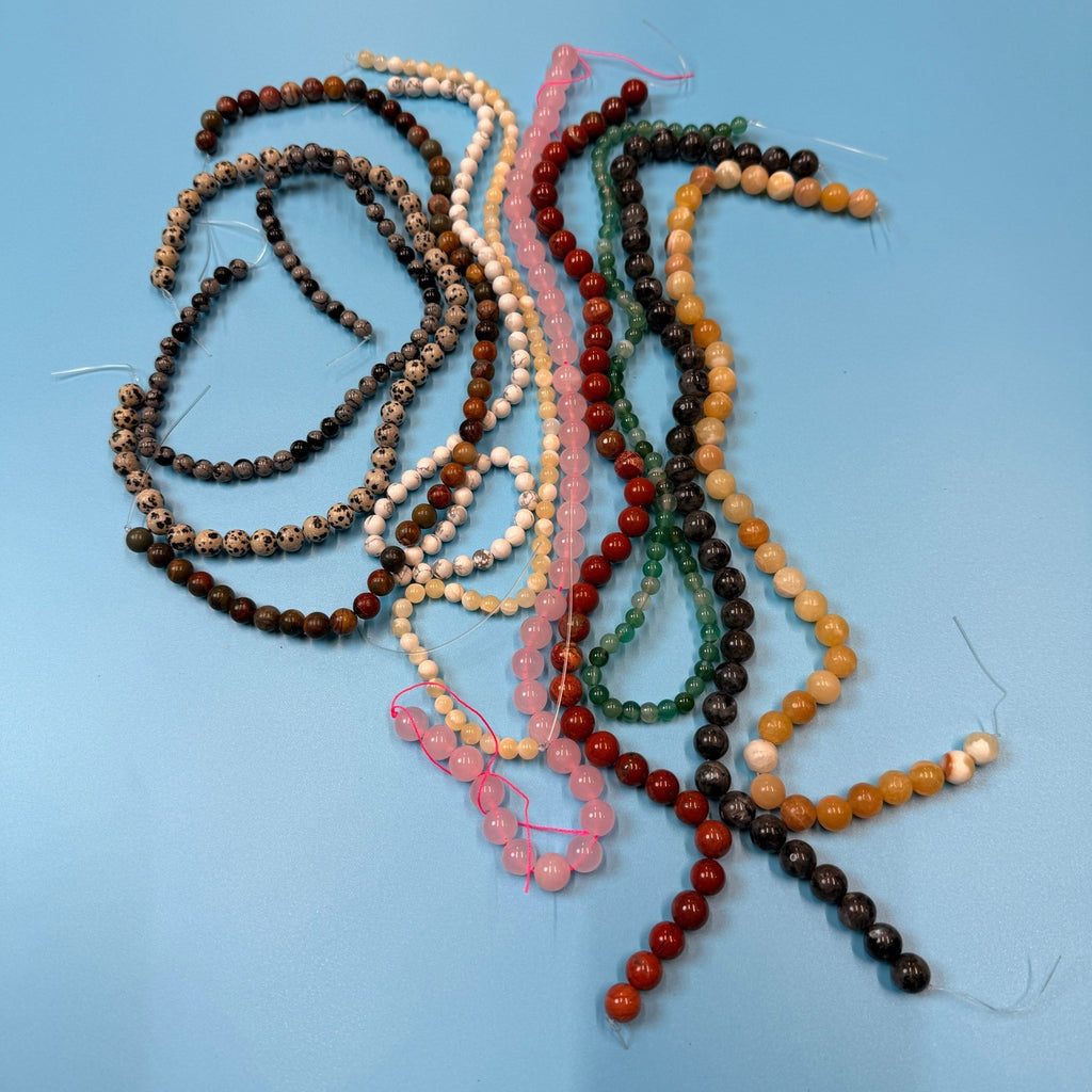 Set of 10 Natural Gemstone Round Beads Strands 15" Sizes 6,8,10 mm 14oz №B4