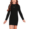 MSRP $30 Floerns Girls 11-12Y Black Long Sleeve Rib Knit Fitted Pencil Dress