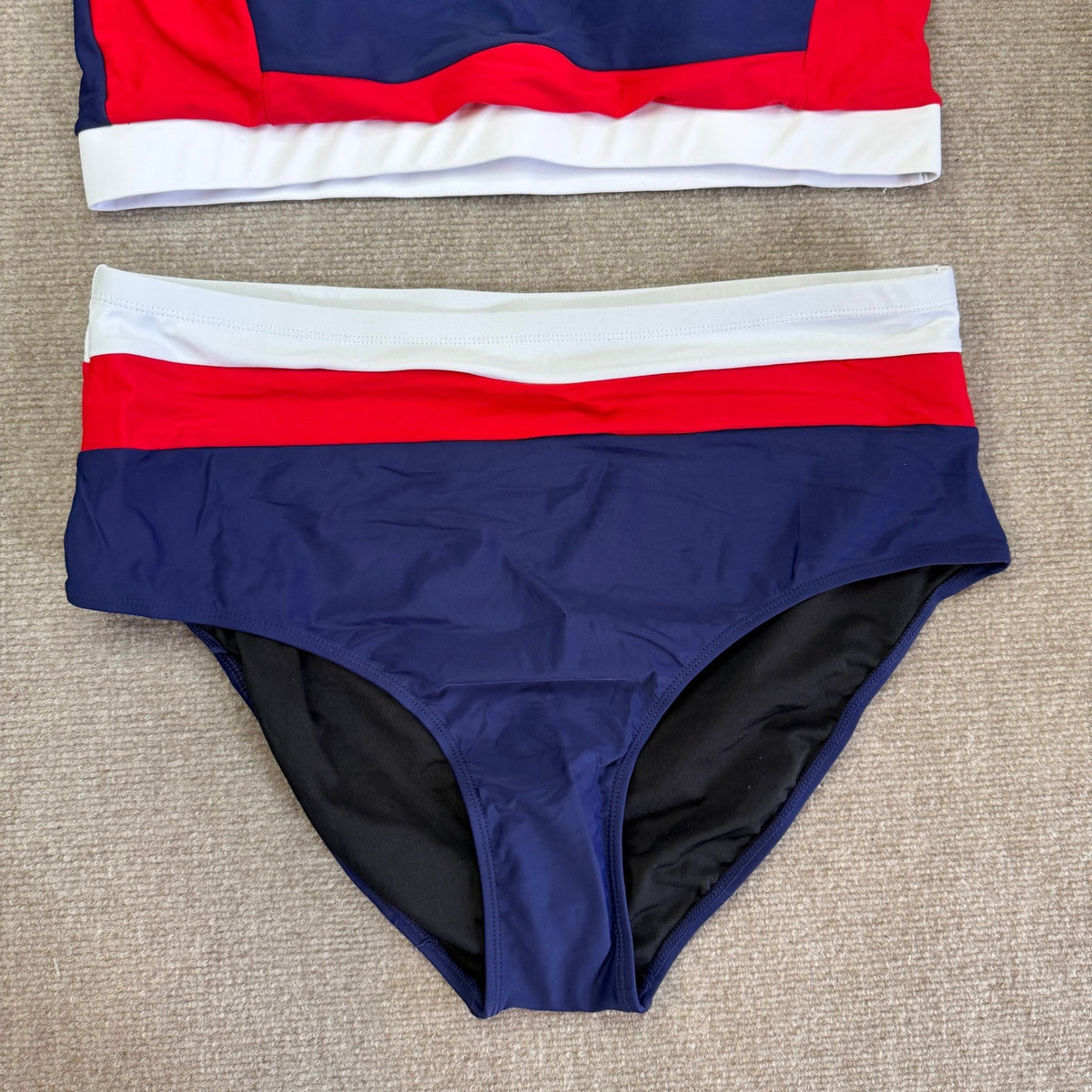 MSRP $33 Herseas Women's 2XL High Waisted 2 Piece Sporty Color Block Bikini