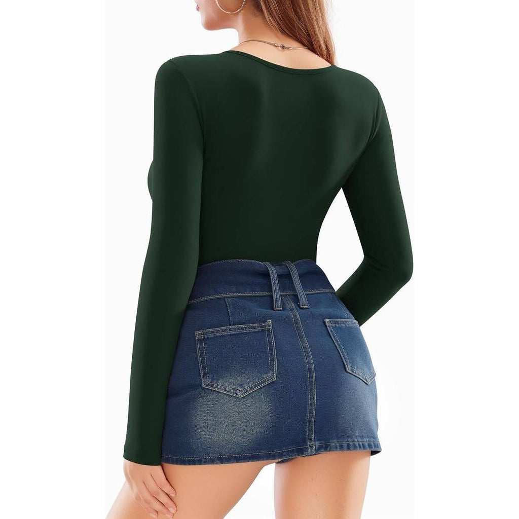 MSRP $34 MANGOPOP Women's XXL Deep V Neck Twist Knot Fitted Long Sleeve