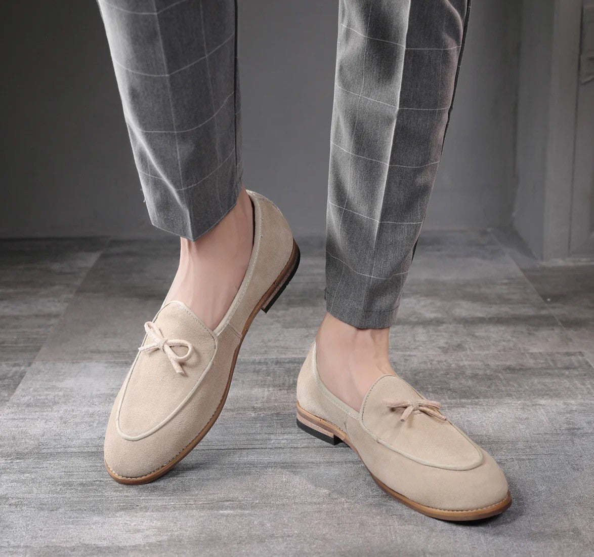 Santimon Men's US 9 Beige Casual Bow Loafers Flats Slip On Casual Shoes